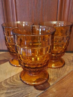 Vintage Indiana Glass Colony Whitehall Footed Amber Tumblers Set Of 3